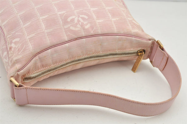 Authentic CHANEL New Travel Line Shoulder Hand Bag Nylon Leather Pink 2605K