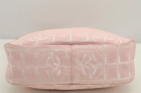 Authentic CHANEL New Travel Line Shoulder Hand Bag Nylon Leather Pink 2605K