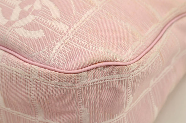 Authentic CHANEL New Travel Line Shoulder Hand Bag Nylon Leather Pink 2605K