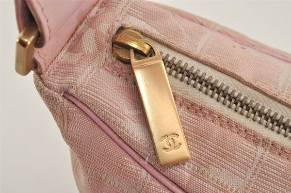 Authentic CHANEL New Travel Line Shoulder Hand Bag Nylon Leather Pink 2605K