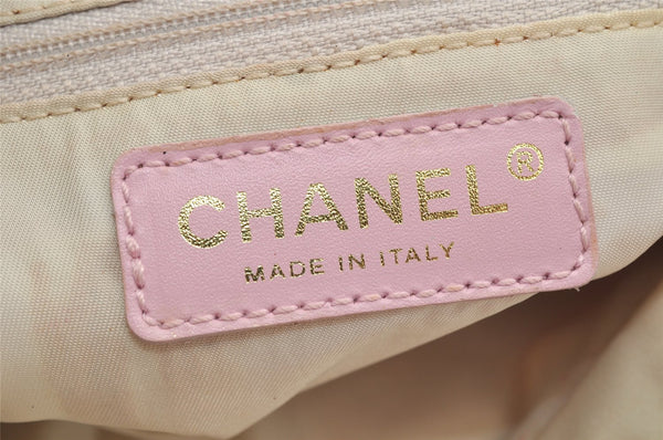 Authentic CHANEL New Travel Line Shoulder Hand Bag Nylon Leather Pink 2605K