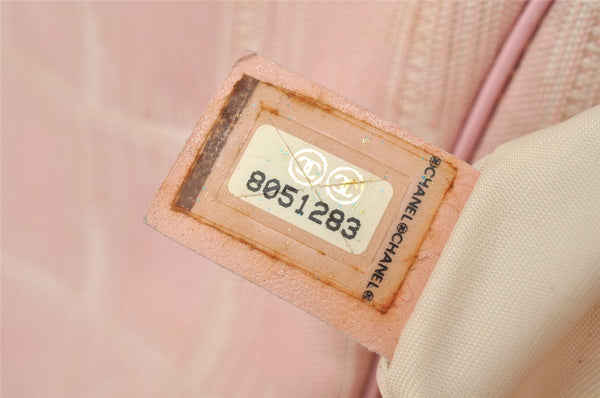 Authentic CHANEL New Travel Line Shoulder Hand Bag Nylon Leather Pink 2605K
