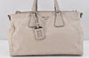 Authentic PRADA Vintage Leather 2Way Shoulder Hand Bag Light Gray 2608K