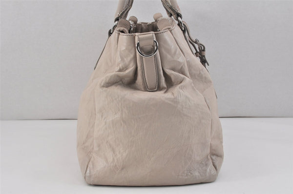 Authentic PRADA Vintage Leather 2Way Shoulder Hand Bag Light Gray 2608K