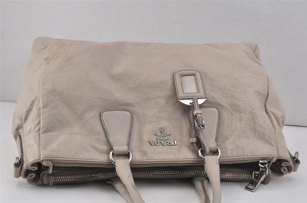 Authentic PRADA Vintage Leather 2Way Shoulder Hand Bag Light Gray 2608K