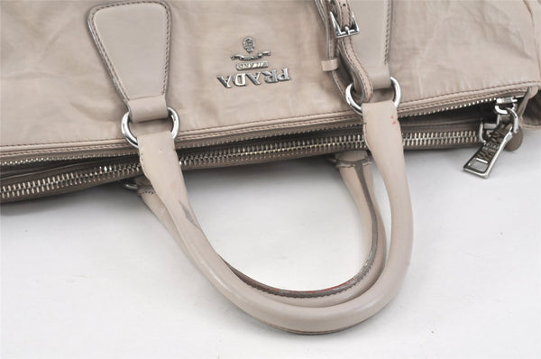 Authentic PRADA Vintage Leather 2Way Shoulder Hand Bag Light Gray 2608K