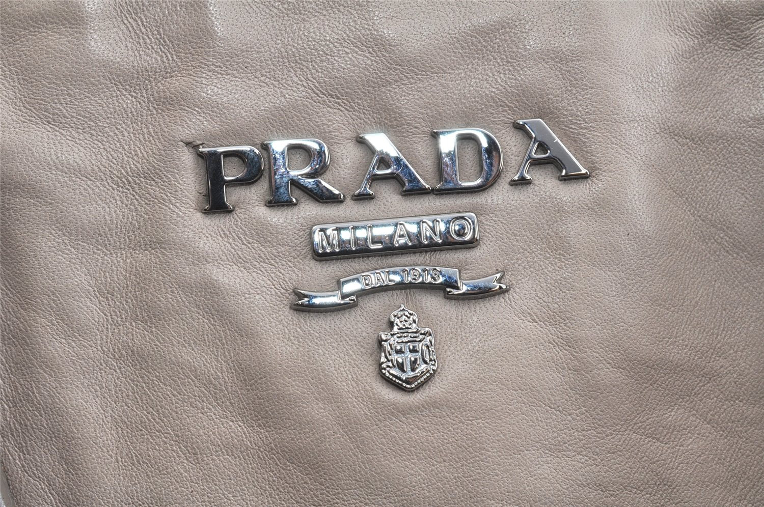 Authentic PRADA Vintage Leather 2Way Shoulder Hand Bag Light Gray 2608K