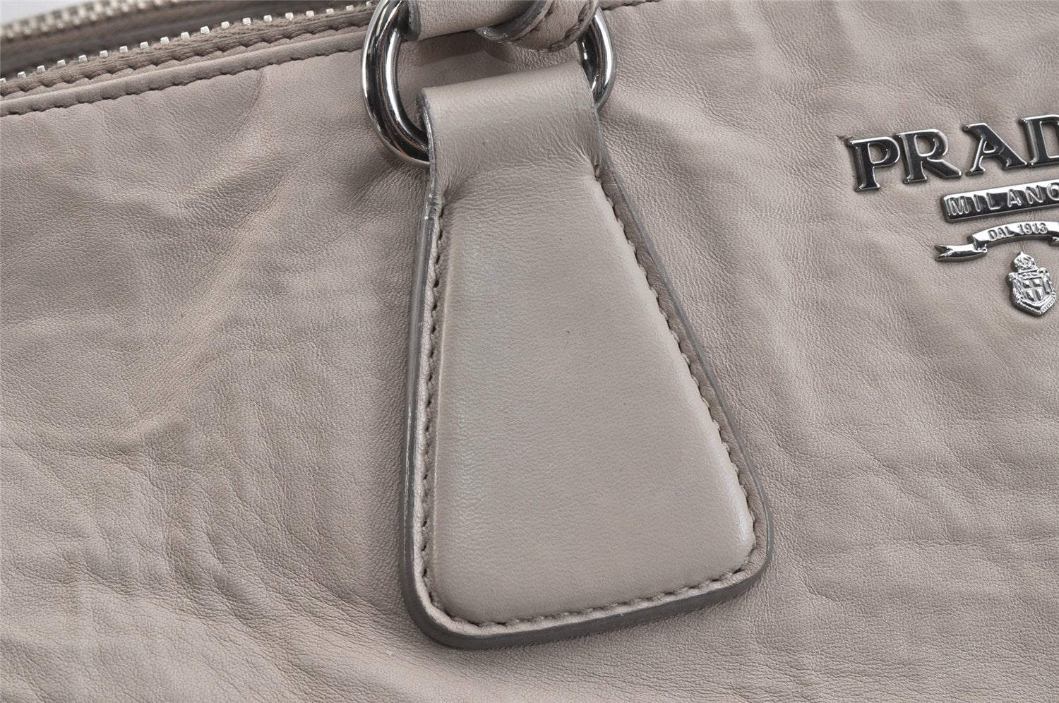 Authentic PRADA Vintage Leather 2Way Shoulder Hand Bag Light Gray 2608K