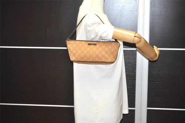 Authentic GUCCI Vintage Hand Bag Pouch Purse GG Canvas Leather 07198 Brown 2611I