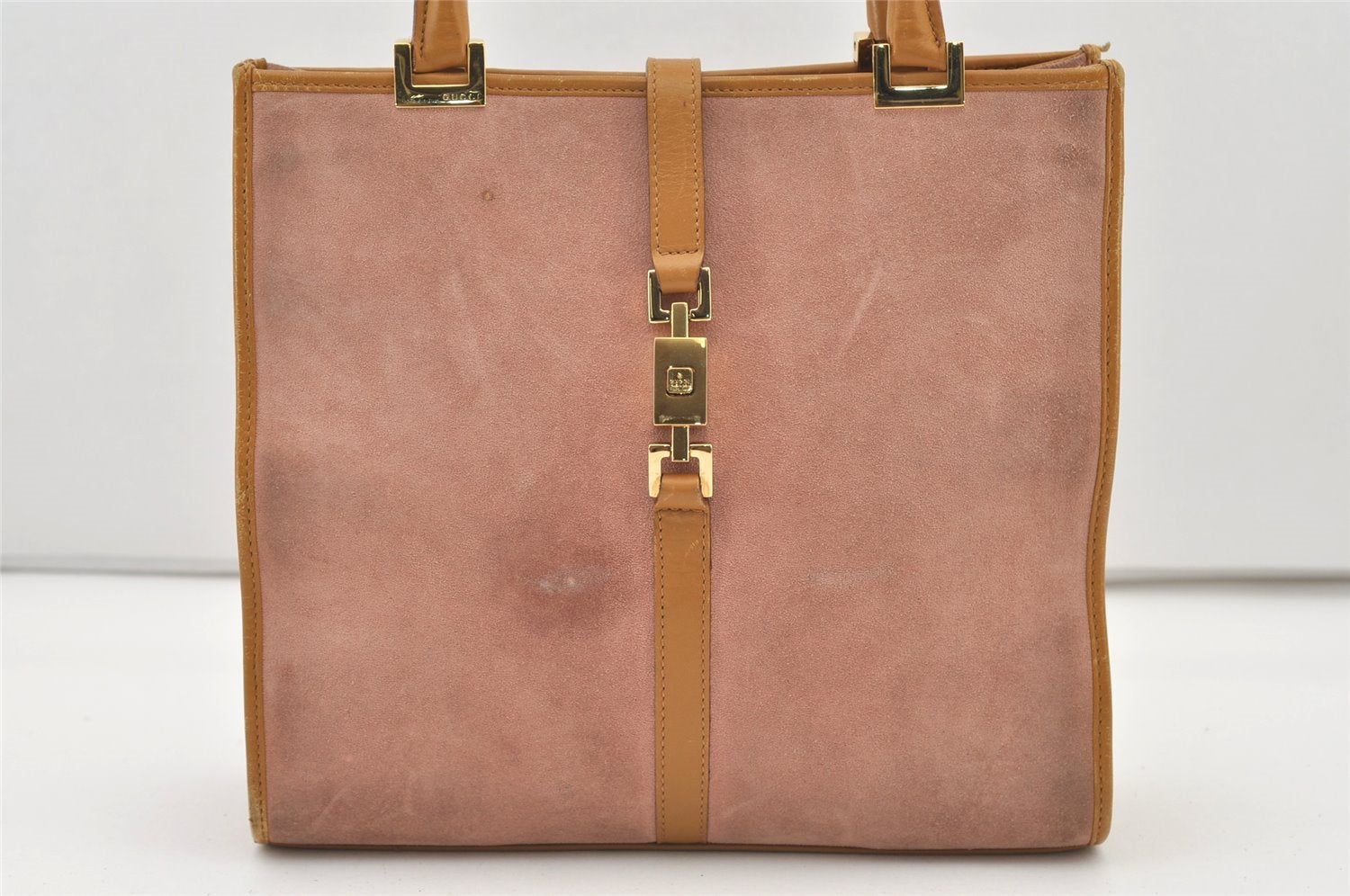 Authentic GUCCI Jackie Tote Hand Bag Purse Suede Leather 0021065 Pink 2612J