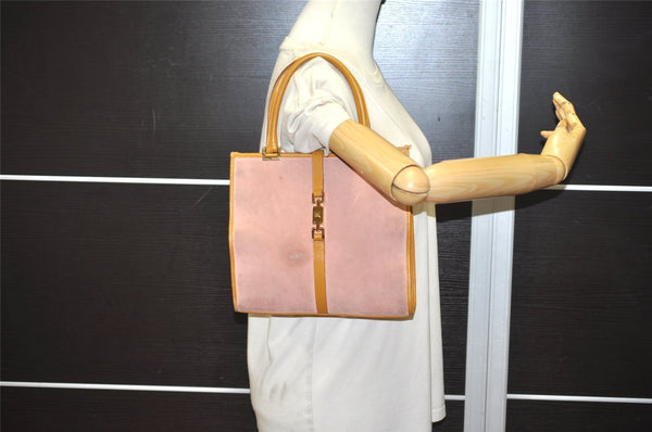Authentic GUCCI Jackie Tote Hand Bag Purse Suede Leather 0021065 Pink 2612J