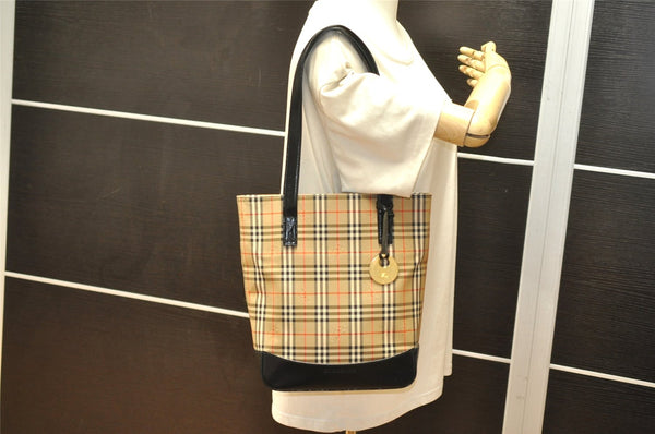 Authentic BURBERRY Nova Check Shoulder Tote Bag Purse Canvas Leather Beige 2612K