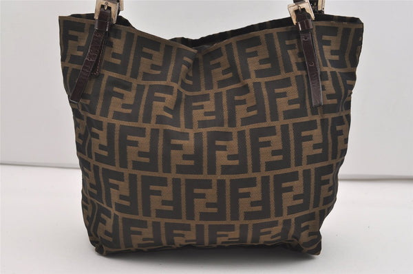 Authentic FENDI Zucca Shoulder Hand Tote Bag Purse Canvas Leather Brown 2615J