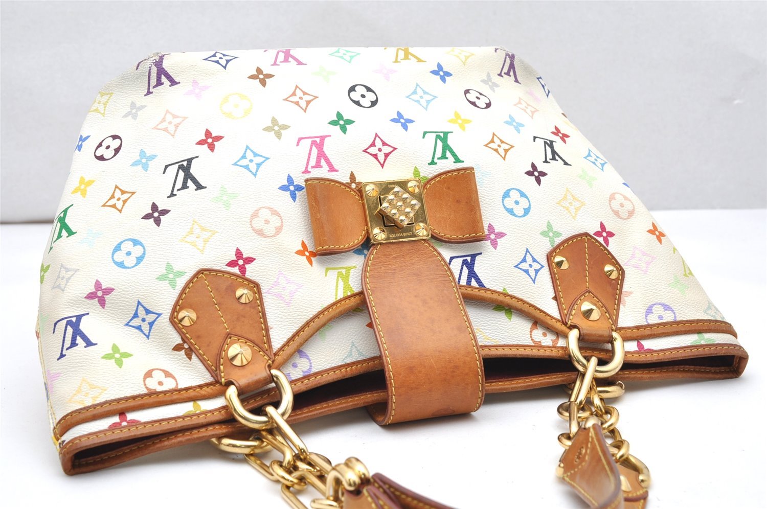 Auth Louis Vuitton Monogram Multicolor Annie GM Tote Bag White M40303 LV 2617K