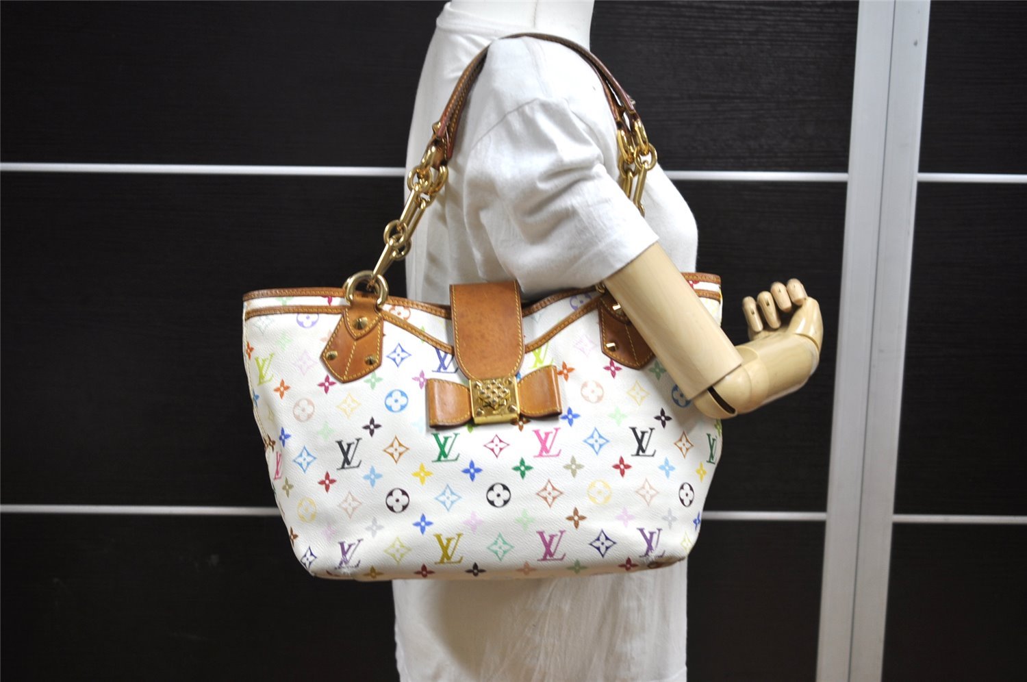 Auth Louis Vuitton Monogram Multicolor Annie GM Tote Bag White M40303 LV 2617K