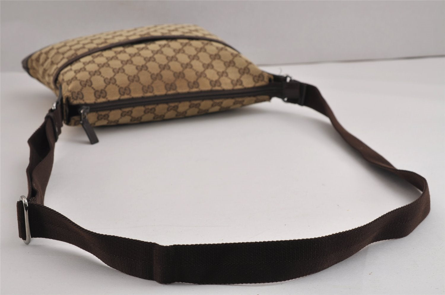 Authentic GUCCI Shoulder Cross Body Bag GG Canvas Leather 145857 Brown 2618J