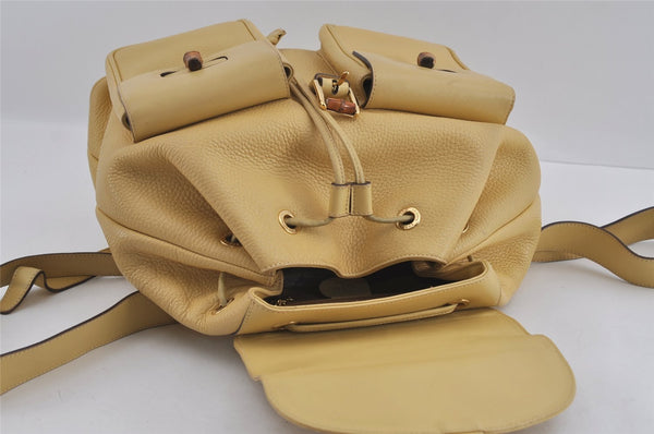 Authentic GUCCI Bamboo Vintage Backpack Leather Yellow Cream 2619I