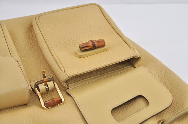 Authentic GUCCI Bamboo Vintage Backpack Leather Yellow Cream 2619I