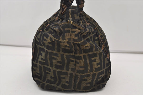 Authentic FENDI Vintage Zucca Hand Bag Purse Nylon Leather Brown 2619J