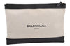 Authentic BALENCIAGA Navy Clip M Clutch Bag Canvas Leather 373834 White 2619K