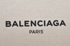 Authentic BALENCIAGA Navy Clip M Clutch Bag Canvas Leather 373834 White 2619K