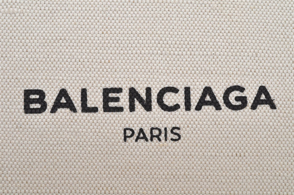 Authentic BALENCIAGA Navy Clip M Clutch Bag Canvas Leather 373834 White 2619K