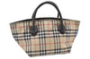 Authentic BURBERRY BLUE LABEL Check Hand Tote Bag Nylon Leather Beige 2620J