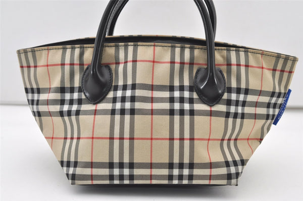 Authentic BURBERRY BLUE LABEL Check Hand Tote Bag Nylon Leather Beige 2620J
