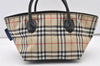 Authentic BURBERRY BLUE LABEL Check Hand Tote Bag Nylon Leather Beige 2620J