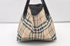 Authentic BURBERRY BLUE LABEL Check Hand Tote Bag Nylon Leather Beige 2620J