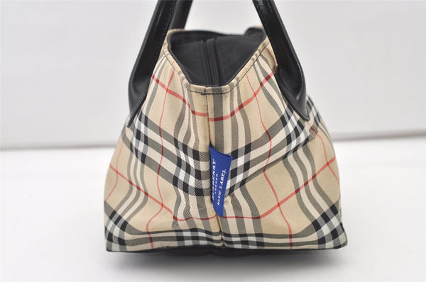 Authentic BURBERRY BLUE LABEL Check Hand Tote Bag Nylon Leather Beige 2620J