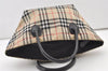 Authentic BURBERRY BLUE LABEL Check Hand Tote Bag Nylon Leather Beige 2620J