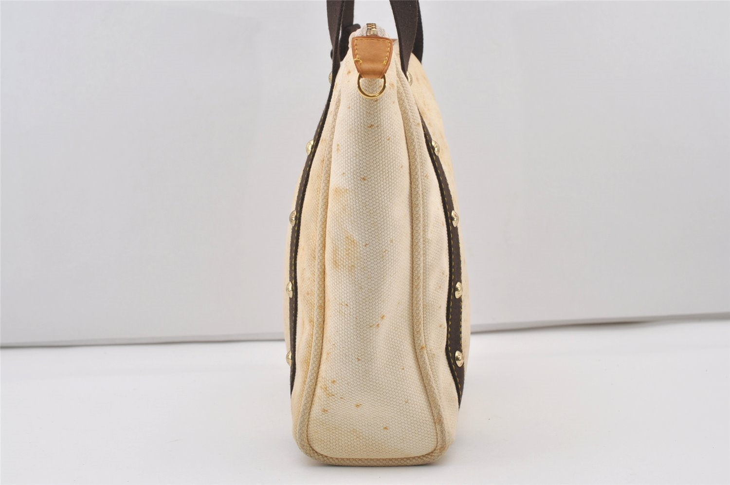 Authentic Louis Vuitton Antigua Cabas MM Tote Bag White Brown M40036 LV 2622J