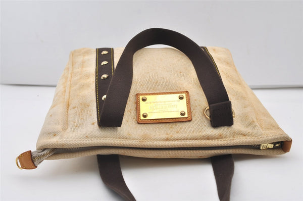 Authentic Louis Vuitton Antigua Cabas MM Tote Bag White Brown M40036 LV 2622J