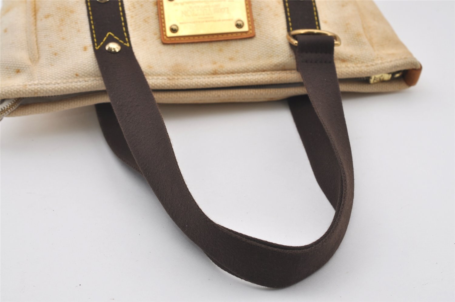 Authentic Louis Vuitton Antigua Cabas MM Tote Bag White Brown M40036 LV 2622J