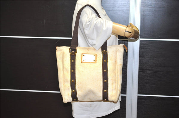 Authentic Louis Vuitton Antigua Cabas MM Tote Bag White Brown M40036 LV 2622J