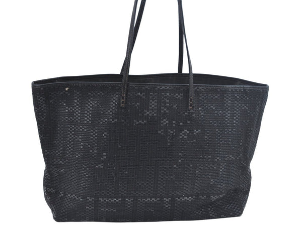 Authentic FENDI Zucca Leather Canvas Shoulder Tote Bag Black Junk 2623I