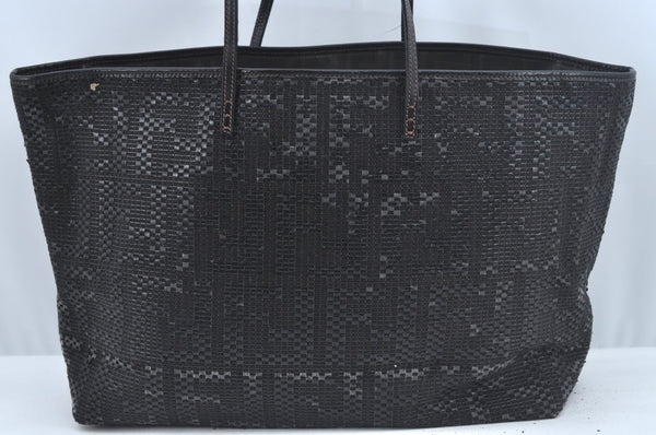 Authentic FENDI Zucca Leather Canvas Shoulder Tote Bag Black Junk 2623I