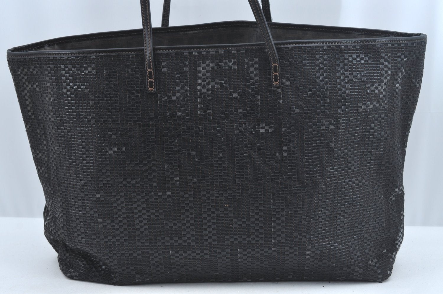 Authentic FENDI Zucca Leather Canvas Shoulder Tote Bag Black Junk 2623I