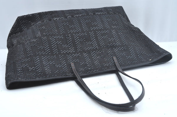 Authentic FENDI Zucca Leather Canvas Shoulder Tote Bag Black Junk 2623I