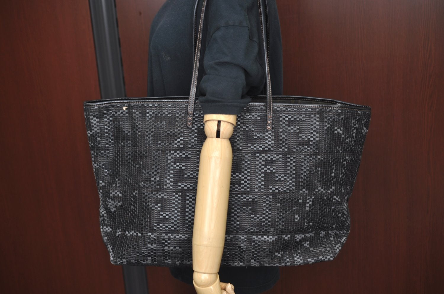 Authentic FENDI Zucca Leather Canvas Shoulder Tote Bag Black Junk 2623I