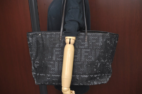 Authentic FENDI Zucca Leather Canvas Shoulder Tote Bag Black Junk 2623I