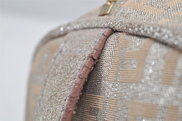 Authentic FENDI Zucchino Hand Bag Purse Canvas Leather Silver Beige 2624I