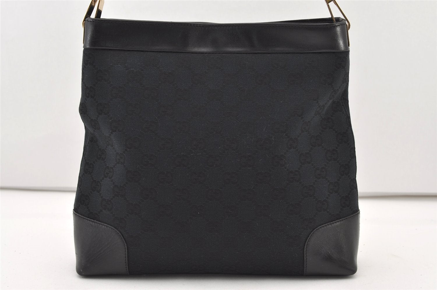 Authentic GUCCI Vintage Shoulder Bag Purse GG Canvas Leather 0014231 Black 2624J