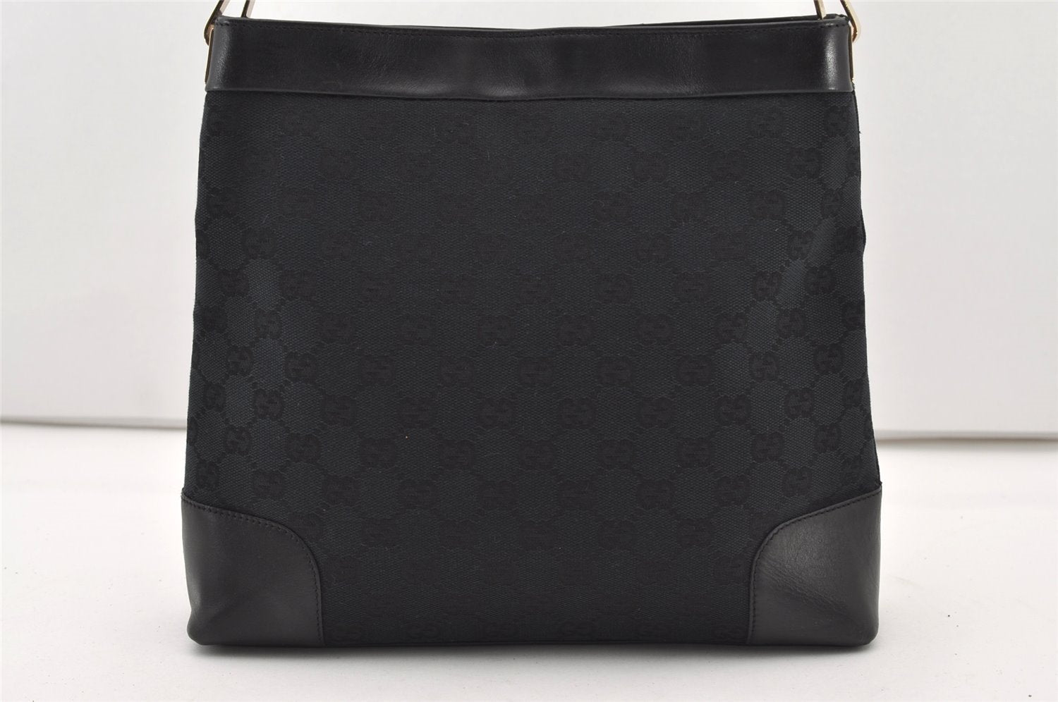 Authentic GUCCI Vintage Shoulder Bag Purse GG Canvas Leather 0014231 Black 2624J