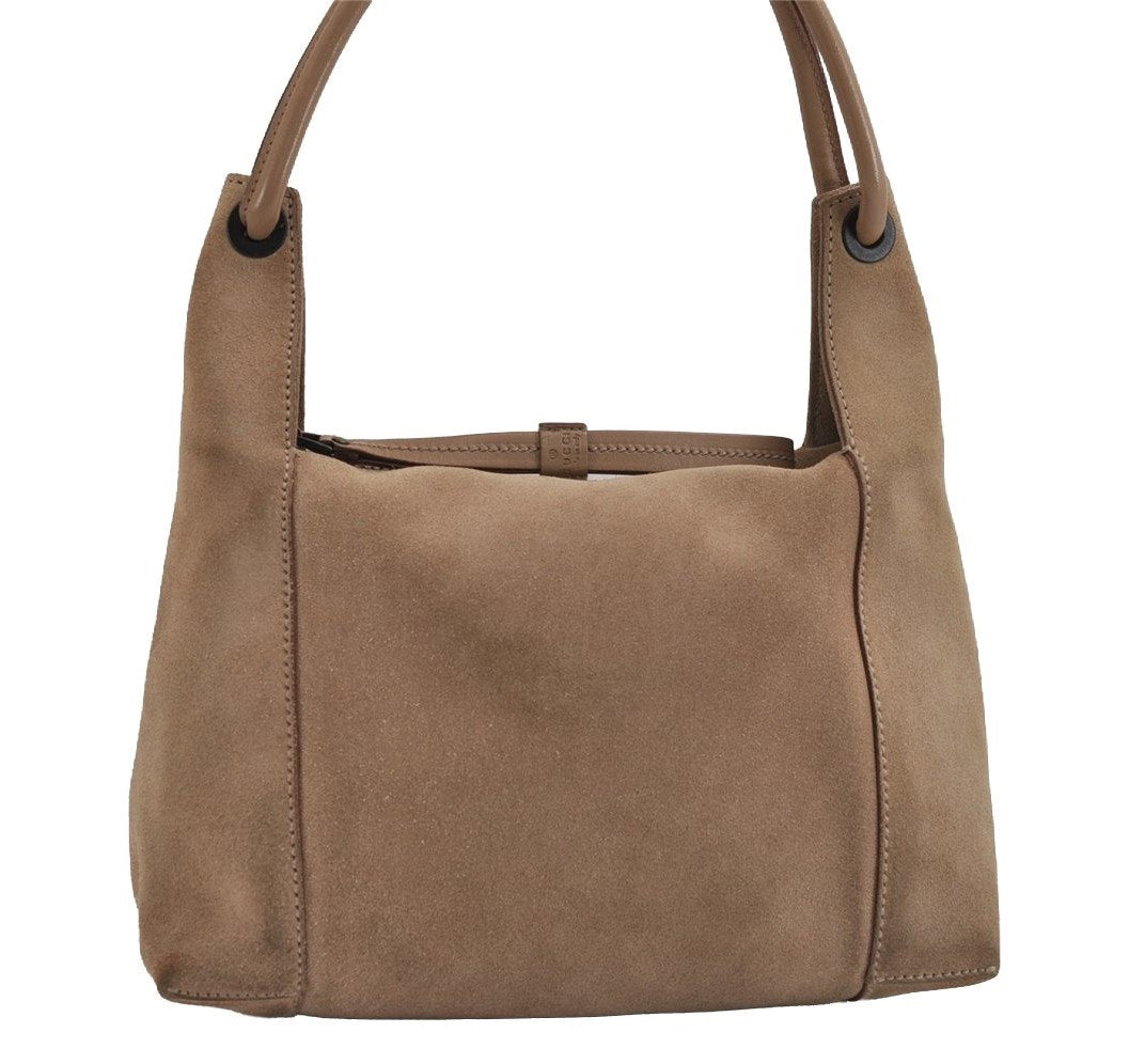 Authentic GUCCI Shoulder Hand Bag Purse Suede Leather 101333 Beige 2625J