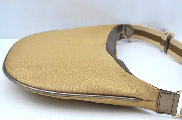 Authentic GUCCI Vintage Sherry Line Shoulder Hand Bag Canvas Leather Gold 2626H