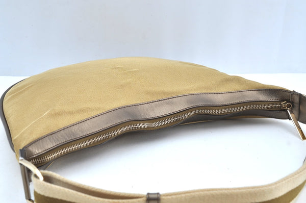 Authentic GUCCI Vintage Sherry Line Shoulder Hand Bag Canvas Leather Gold 2626H