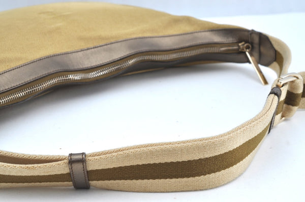 Authentic GUCCI Vintage Sherry Line Shoulder Hand Bag Canvas Leather Gold 2626H
