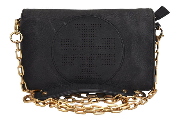 Authentic TORY BURCH Kipp Chain Shoulder Cross Bag Purse Leather Black 2626J